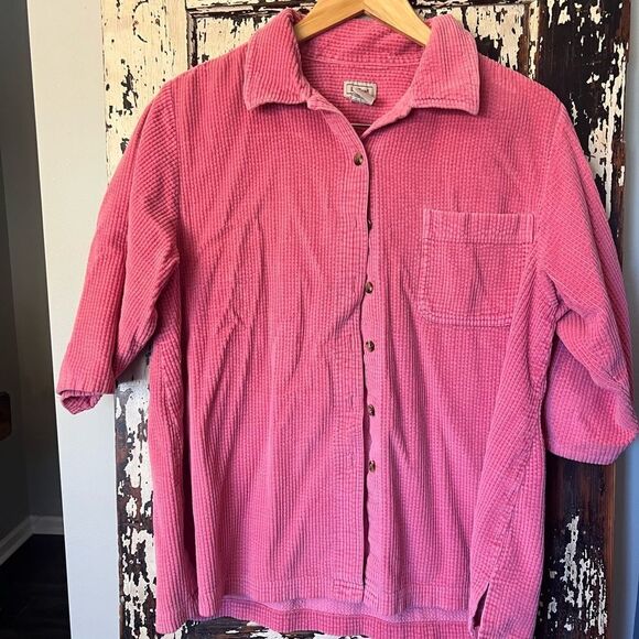 L.L. Bean Tops - L.L. Bean women’s pink corduroy button down 3/4 sleeve shirt. XL. 100% cotton